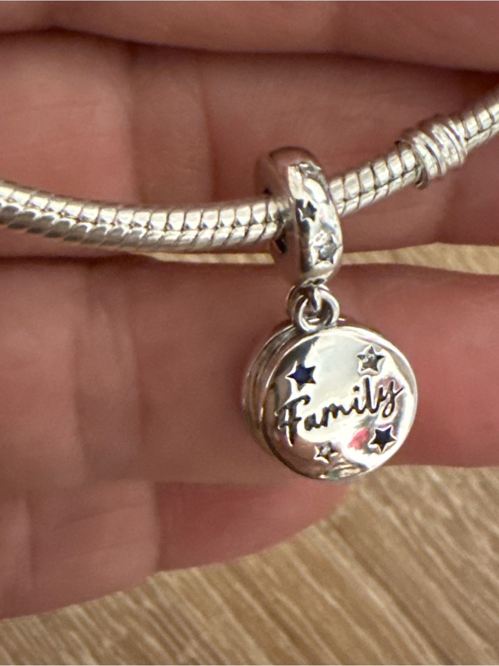 Pandora Silver 'Family' Dangle Charm with Star Cutouts